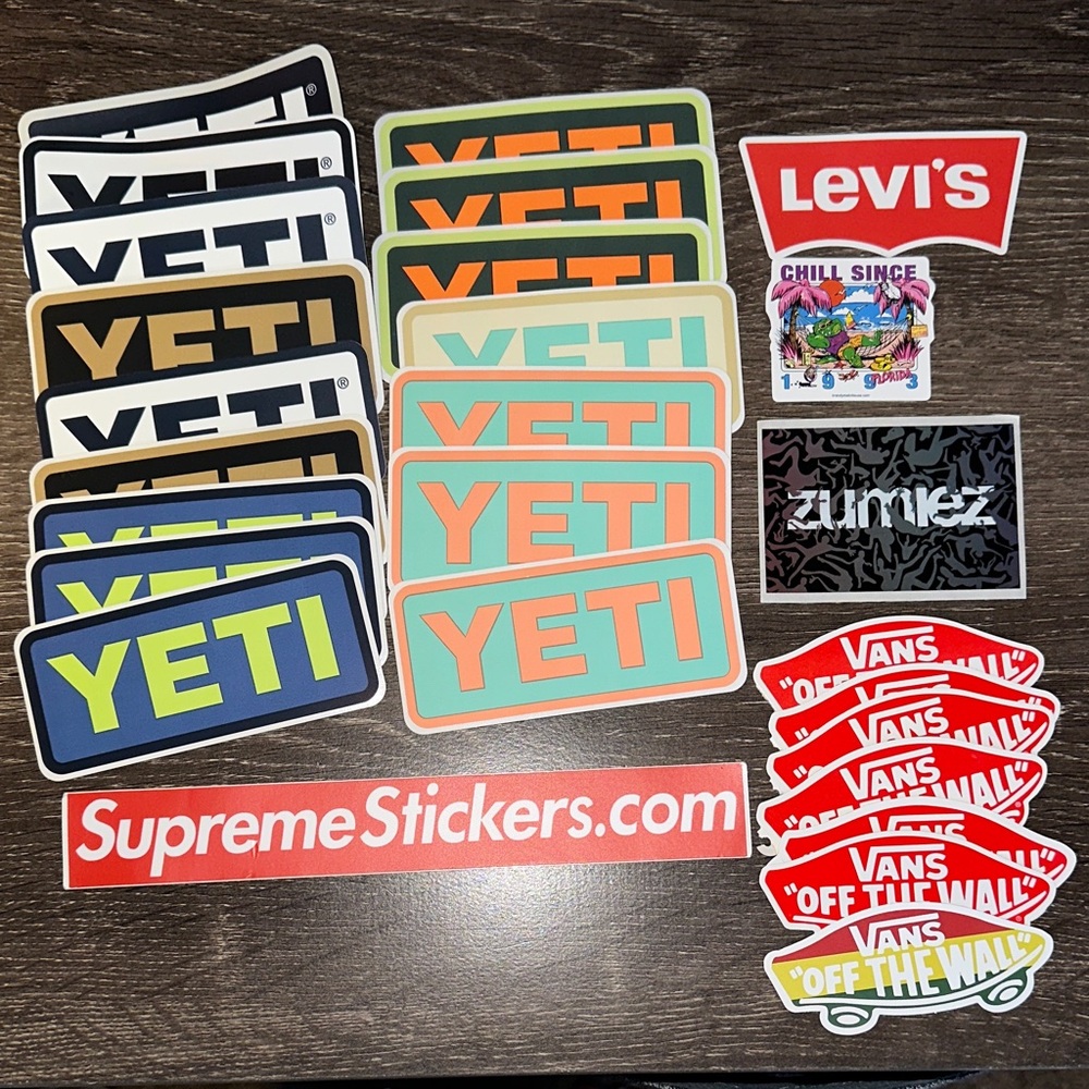 Authentic stickers. Vans, Yeti, Brandy Melville, Supreme.